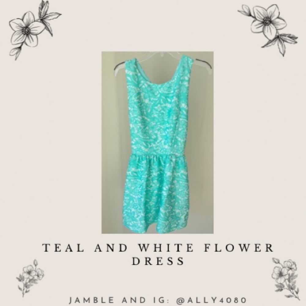 Teal and White Flower Dress